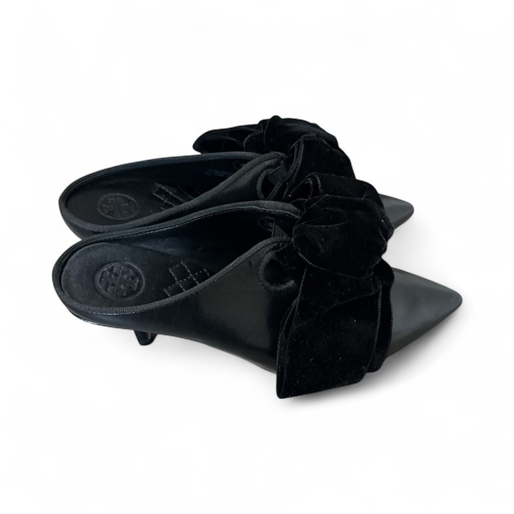 Tory Burch Clara 65MM Mule w. Velvet Bow, Pointed Toe, Perfect Black $428